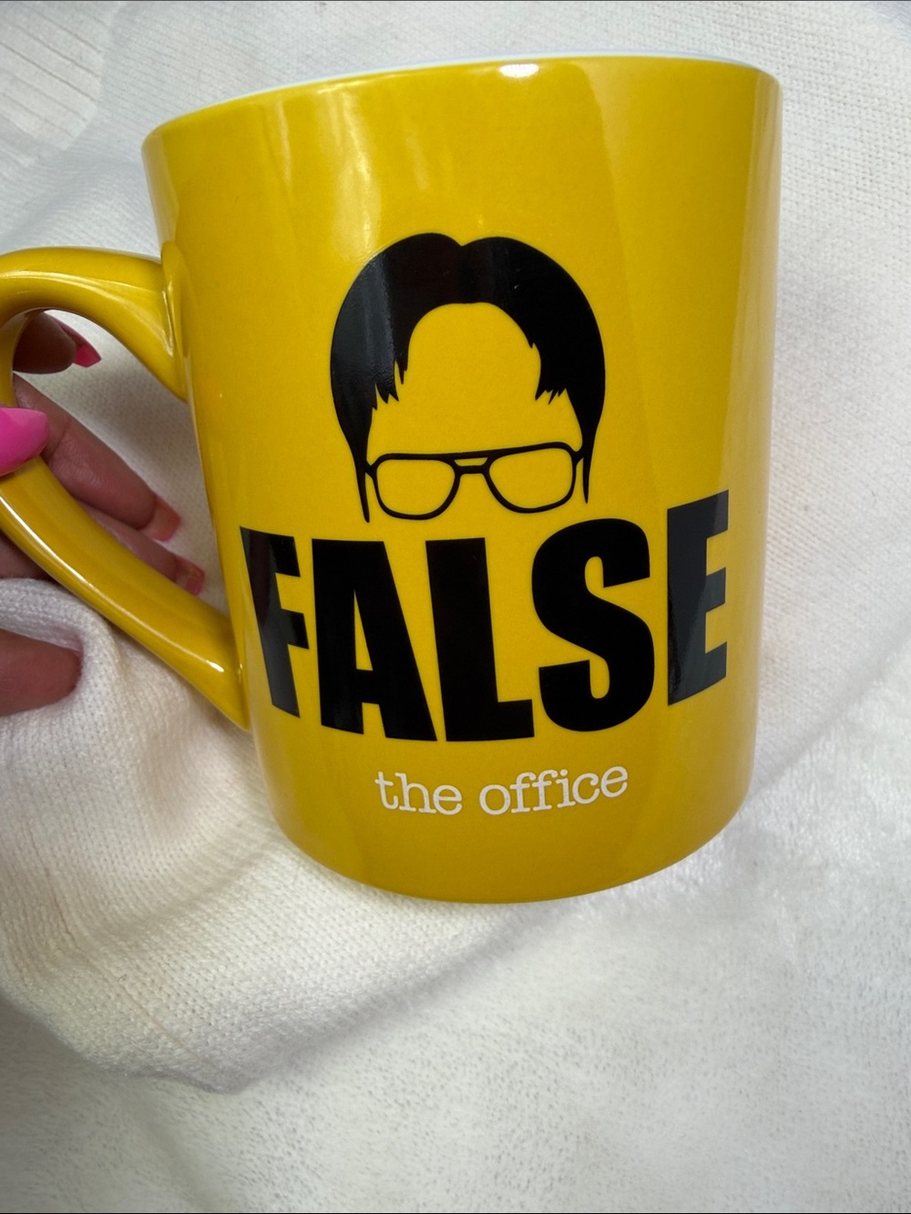 The Office Dwight Schrute FALSE Yellow Coffee Mug 14oz Licensed Ceramic